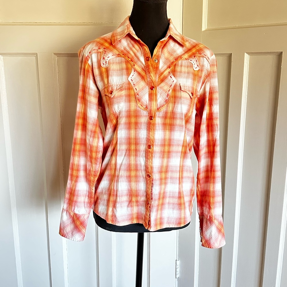 Panhandle Slim Orange Plaid Button Down Shirt
